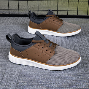 Chaussures décontractées pour hommes respirantes et amorties à lacets, en maille et cuir synthétique, légères pour la marche, printemps-automne - Product Image 2