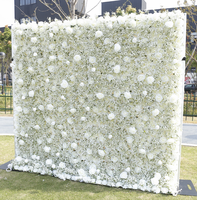 Groothandel Hoge Kwaliteit Rozen Bloempaneel Kunstmatige Witte Rozen Bloemenwand Achtergrond 8ft X 8ft voor Bruiloft Evenement Decoratie