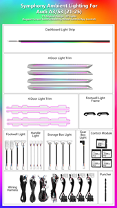 Luz Ambiental Cardoo para Audi A3 S3 8Y <span class=keywords><strong>2021</strong></span>-2025, Kit de Accesorios de Actualización de Iluminación LED Sinfónica Interior de 64 Colores - Product Image 5