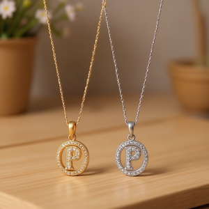 Collana con Ciondolo a Forma di Lettera P con Diamante 10x15Cm, Catena per Collo, Gioielli alla Moda in Acciaio Oro e Argento - Product Image 3