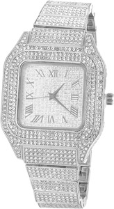 Reloj de Diamantes para Hombre, Brazalete Ancho con Incrustaciones de Diamantes, Chapado en Oro Blanco y Platino, Conjunto de Pulsera o Collar Opcional - Product Image 1