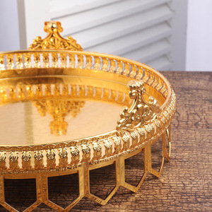 Eisen-Tablett im nordischen Luxus-Stil mit goldenem Rundboden für Wohnzimmer, Obst- und Gebäckaufbewahrung, klassische Heimdekoration - Product Image 2