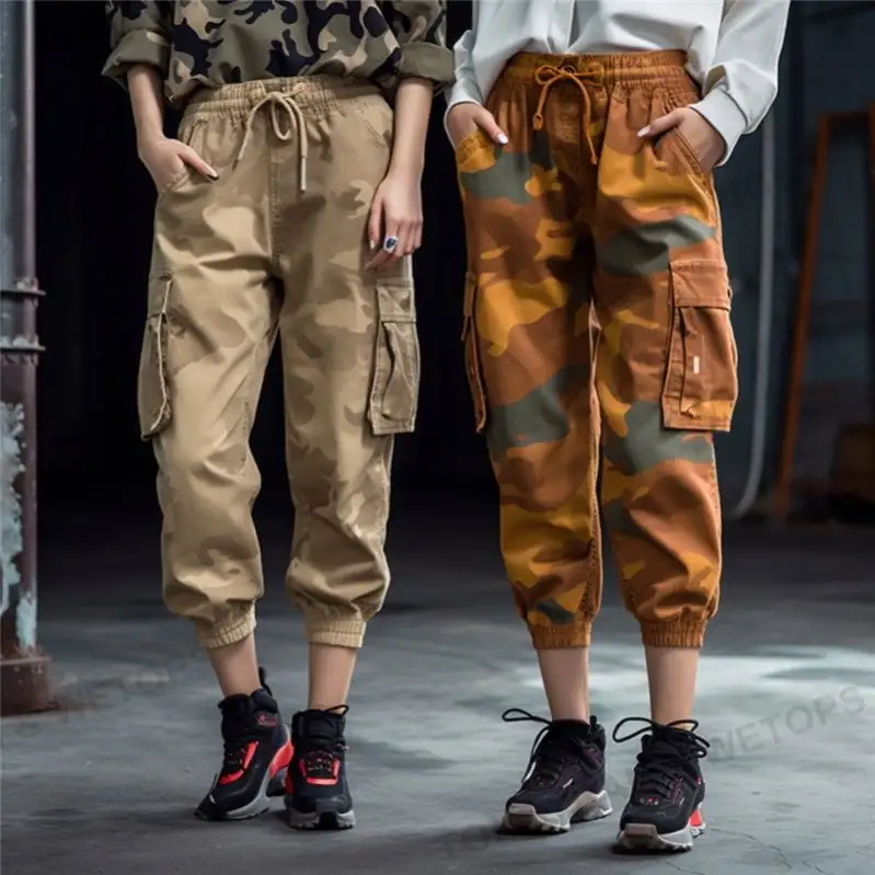 Custom Pants Ankle Banded Cargo Pants Women Two Different Camouflage Color Printing Women's Pants Trousers