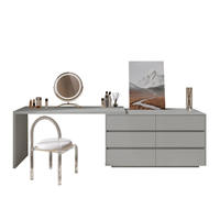 Coiffeuse minimaliste de luxe en bois massif avec miroir éclairé par LED vanités de maquillage rétractables et fonction de stockage pour la chambre à coucher
