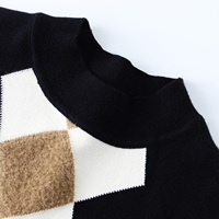 Benutzer definierte Kleidung Hersteller Low Moq Großhandel Oem Karneval Schwarz Argyle Pullover Kaschmir Nerz Intarsia Strick pullover Frauen