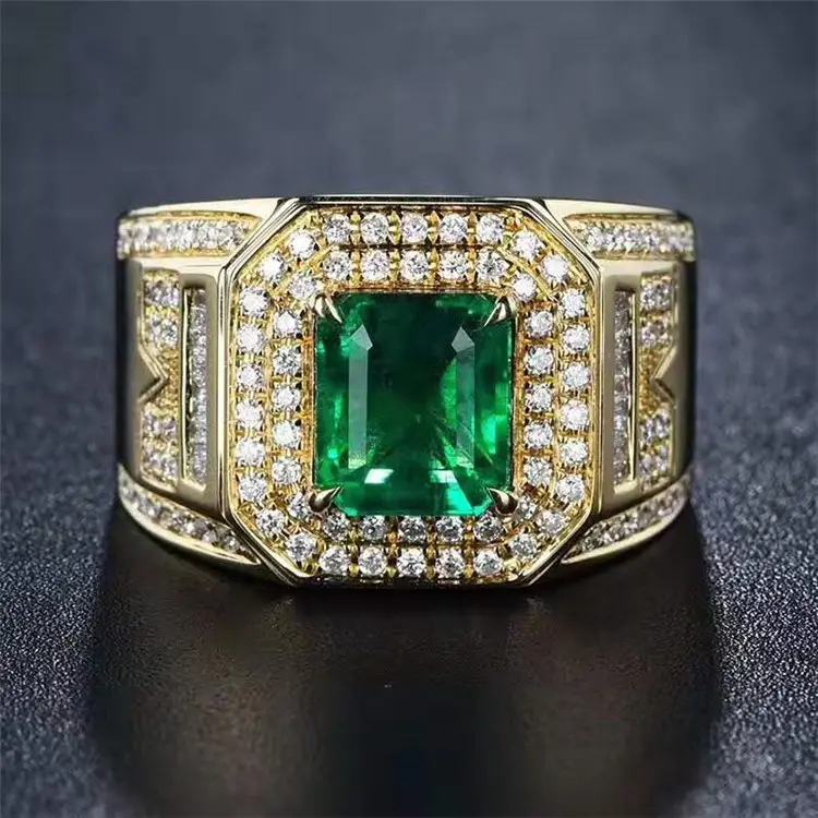 Sgarit по оптовым ценам, роскошные Серьги с драгоценными камнями 2.9ct натуральный ярко-зеленый изумруд кольцо 18k золото кольцо для мужчин