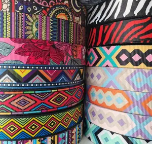 Renkli ulusal rüzgar çift taraflı Polyester dokuma kayış çanta omuz askısı için etnik tarzı süblimasyon baskı dokuma