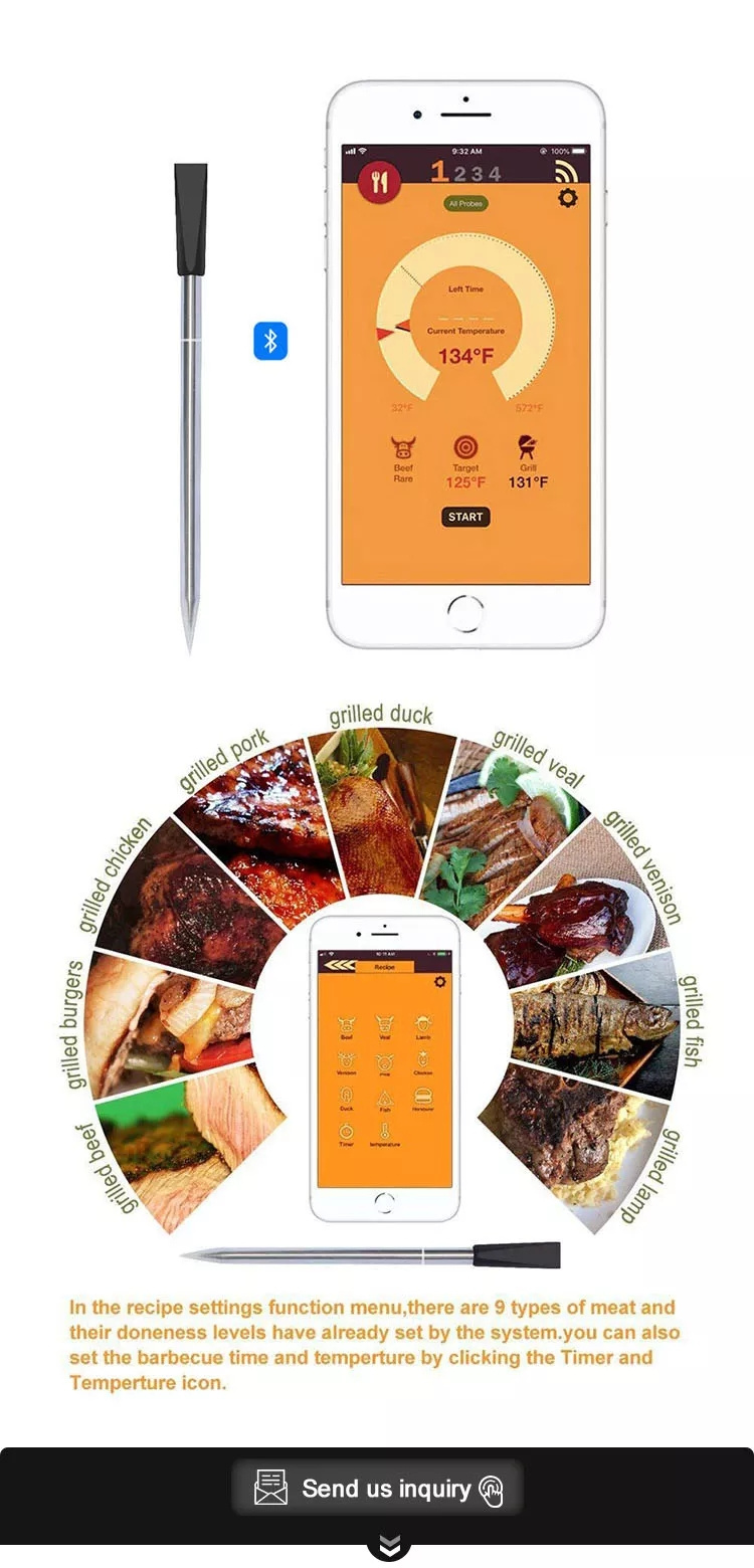 2022 Newest Smart BBQ Thermometer Blue tooth Oven Thermometer Kitchen Tool
