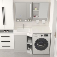 Meuble de salle de bain de luxe en dalle de roche avec lavabo intégré pour balcon, coiffeuse intelligente et armoire de rangement
