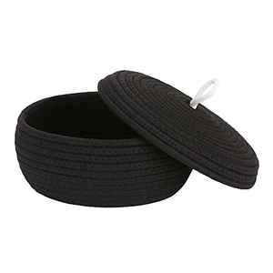 Panier de rangement ovale multifonction en corde de coton 100% écologique moderne avec couvercle, tissé à la main, décoration et organisation pour la maison - Product Image 1