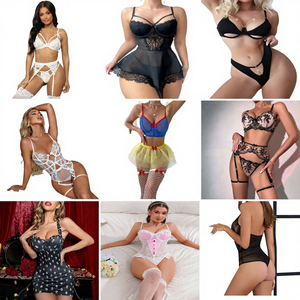 Lencería Sensual Transparente con Encaje, Control Firme, Adornos Brillantes de Pedrería, Tanga con Ribete de Red para Luna de Miel y Noches Románticas Plus - Product Image 1