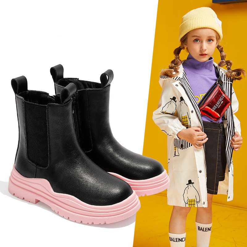 children's martin boots leather autumn new style smoke zipper boots baby single shoes chelsea boots