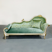 Chaise longue en tissu français, chaise longue européenne en bois massif vert brodé, fauteuil de relaxation, chaise sectionnelle, canapé, mobilier