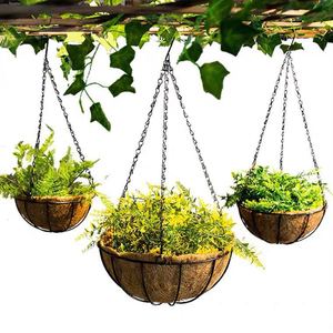 Pot de fleurs mural moderne et écologique Macrame Coco, plateau porte-pot tissé à la main avec doublure en plastique, jardinière suspendue en fil métallique - Product Image 1