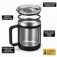 Mug à café isotherme en acier inoxydable personnalisé avec logo, 12 oz, double paroi, sous vide, pour le camping et les voyages, avec couvercle, vente en gros OEM