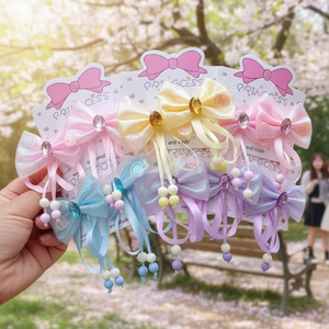 Vendita calda stile coreano fatto a mano in velluto accessori per capelli di tendenza orecchie di gatto con perla nodo all'ingrosso per le donne - Product Image 3