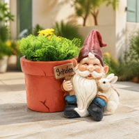 Ornamen Gnome Taman Kerajinan Resin Patung Gnome Kelinci Penanam Tanaman Dekorasi Taman Luar Ruangan Pot Bunga Dekoratif