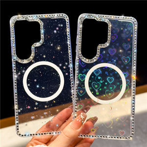 Funda Brillante con Diamantes y Láser para Samsung S26 Ultra S25 S24 Plus FE S23 Ultra, Magnética, con Corazones y Estrellas, Transparente, 2026 - Product Image 4