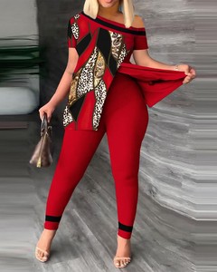Vibrant-Vibe Women's Asymmetrical Hem <strong>Leopard</strong> <strong>Print</strong> Top &amp; Pocketed Pants <strong>Outfit</strong> - Product Image 3