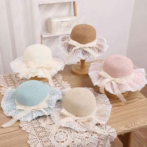 New Children's <b>Straw</b> <b>Hat</b> Girls Summer Large Brim Lace Edge <b>Straw</b> Ribbon Bow Sun <b>Hat</b> and Bag Set - Product Image 2