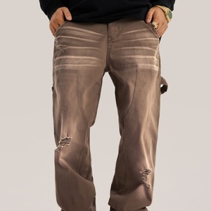 Jeans de Mezclilla Gruesos con Lavado Desgastado para Hombre, Fabricantes de Ropa Personalizada, Jeans Casuales de Carga para Hombre - Product Image 5