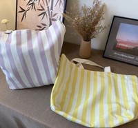 Sac fourre-tout en toile de coton rayé de grande capacité, personnalisé avec logo OEM, écologique, réutilisable, résistant, pour la plage et le shopping, pour femmes