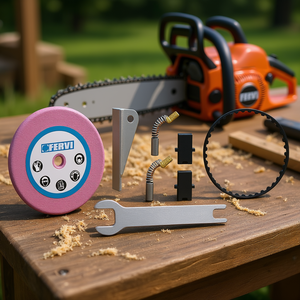 Affûteur de chaîne de tronçonneuse Fervi 0502 avec plaques de guidage métalliques, ressorts, clips et clé – Kit d'outils - Product Image 3