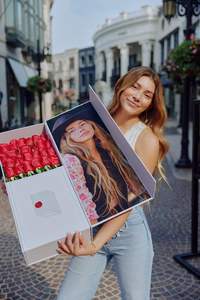 白色黑色长柄玫瑰纸板礼品盒鲜花包装 - Product Image 3