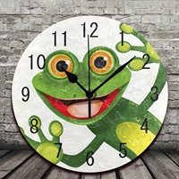 Design grenouille moderne MDF horloge murale mouvement à quartz affichage numérique avec aiguille décoration de la maison boîte à face unique emballée