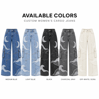 Jeans en denim à jambes larges pour femmes, personnalisés, avec patchwork, appliques, multi-poches, pantalon cargo pour le streetwear