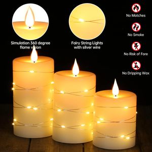 Juego de 3 Velas LED de Cera de Parafina Blanca, con Control Remoto, Regulables, Hechas a Mano, Funcionan con Pilas, para Navidad, Fiestas, Bodas - Product Image 6