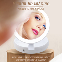 Cermin rias Led baterai isi ulang USB, cermin kosmetik Vanity putih rias dengan lampu 10X cermin meja pembesar lipat