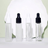 Flacon compte-gouttes carré givré en verre transparent de 3ml, 5ml, 10ml pour échantillons de sérum et d'huiles essentielles, avec collier en plastique, sans diffuseur à bâtonnets