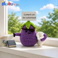 Peluche aubergine au crochet faite à la main avec carte, cadeau d'anniversaire, décoration de cuisine, soutien émotionnel, vente en gros
