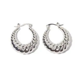 Wholesale Fashion Punk Stainless Steel Trendy Women Hollow Circular Twist Chunky Croissant Fashion Earrings