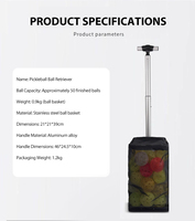 Réglage télescopique 43-93 cm, corps en alliage d'aluminium, ramassage automatique de balles, stockage de 50 balles, robuste, résistant à l'usure, balle de pickleball