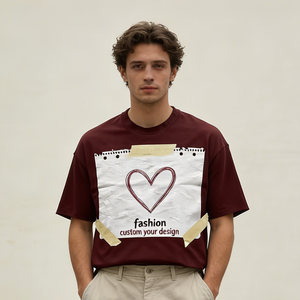 Camisetas creativas para hombre OEM <span class=keywords><strong>de</strong></span> algodón grueso con estampado <span class=keywords><strong>de</strong></span> notas, hombros caídos, estilo oversize y corte holgado para streetwear - Product Image 2