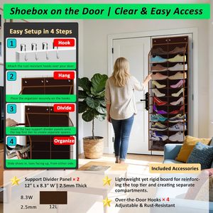 Over Door <b>Shoe</b> Organizer 24 Pair Capacity 12 Tier Hanging <b>Storage</b> For Sneakers Boots Kids Family Walnut Brown - Product Image 5