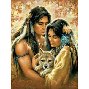 <span class=keywords><strong>Aboriginal</strong></span> People Wolf Kim Cương Tranh Couple Full Khoan Kim Cương Nghệ Thuật Tranh Thêu Sống Trang Trí Nội Thất Cross Stitch Kit - Product Image 1