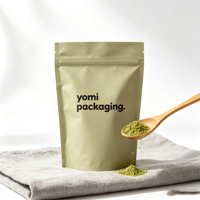 Emballage personnalisé imprimé multicouche de qualité alimentaire, résistant à l'humidité, pour poudre de matcha, avec fermeture éclair refermable et pochette autoportante
