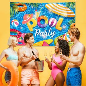 Fondo de Fotografía para Fiesta en la Piscina Huancai, Banner para Cabina de Fotos de Verano, Fondo para Fotografías de Cumpleaños Infantiles, Decoraciones para Fiesta Hawaiana - Product Image 3