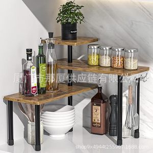 Wooden Multi Layer Spice Rack 3 Tier Standing <b>Kitchen</b> <b>Storage</b> Organizer Adjustable Countertop Shelf For Home Use - Product Image 1