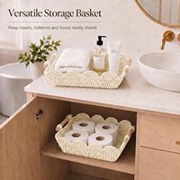 Lot de 2 paniers de rangement modernes pliables en corde tressée avec bord festonné et poignées pour l'organisation des étagères domestiques