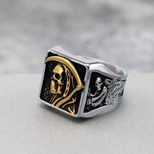 European American Retro Stainless Steel Punk <b>Ring</b> Grim Reaper Skull Hip Hop Halloween Jewelry 07305 - Product Image 3