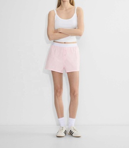 Pantalones Cortos de <span class=keywords><strong>Mujer</strong></span> Rosa de Moda OEM, Cintura Alta, Estilo Casual, con Bordado Técnico, Transpirables y de Corte Holgado - Product Image 3