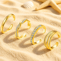 OEM/ODM Ensemble de bijoux de mode plaqué or, comprenant des bagues d'orteil réglables et des bagues de doigt, pour femmes et hommes, vente en gros, bijoux d'été