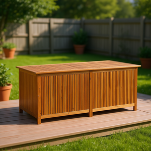 Boîte de rangement de patio en bois d'acacia massif 68,9x31,5x29,5 pouces, accessoire de mobilier d'extérieur durable - Product Image 2