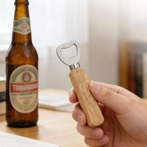 Ouvre-bouteille classique en bois avec logo personnalisé, manche en bois naturel rond, ouvre-capsule de vin - Product Image 4