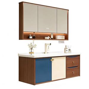 Mueble de Baño <span class=keywords><strong>Bauhaus</strong></span> con Bloques de Color, Gabinete de Baño de Madera con Espejo de Pared Incluido, Accesorios para Baño de Apartamento - Product Image 5