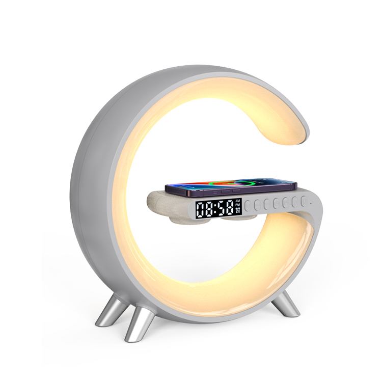 Multifunctional 15w Fast Wireless Charger Rgb Light G Shaped Running App 40w 2 Type-c Fast Control Time Alarm Clock Bt Speaker